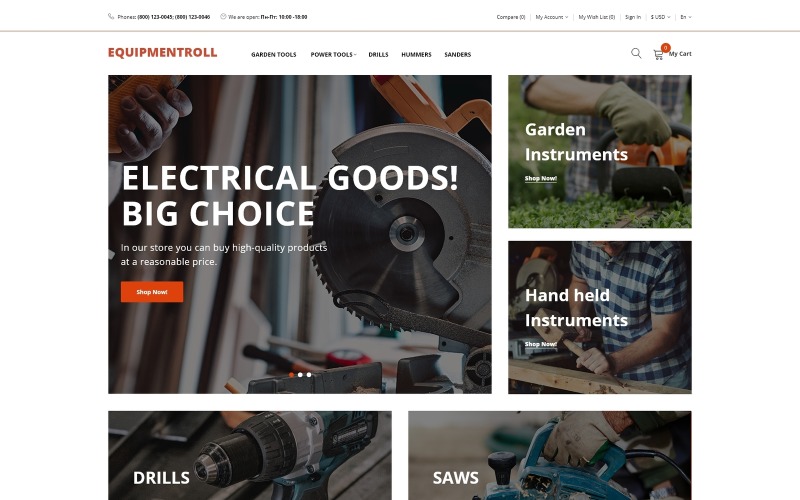Equipmentroll - Tools Responsive Simple OpenCart Template