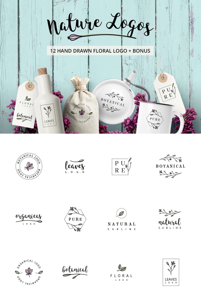 Nature & floral premade logos + BONUS Logo Template