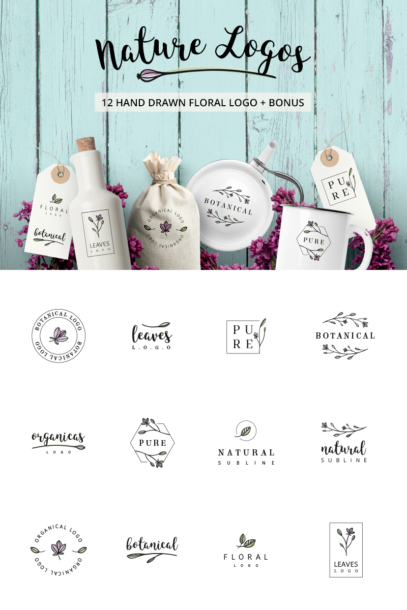 Nature & floral premade logos + BONUS Template de Logotipo №76100