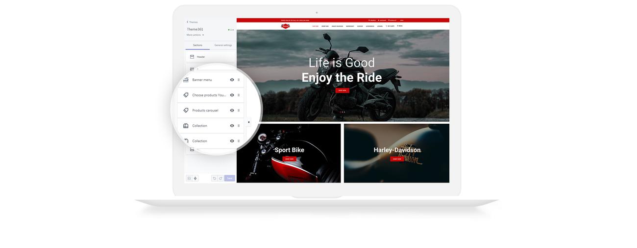 автомобили и мотоциклы современная тема shopify