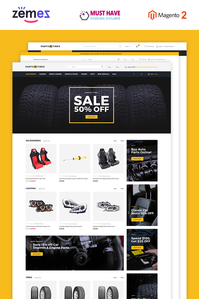 Magento motiv "Parts'n'Tires - Car Tuning eCommerce Template" #76228 - screenshot