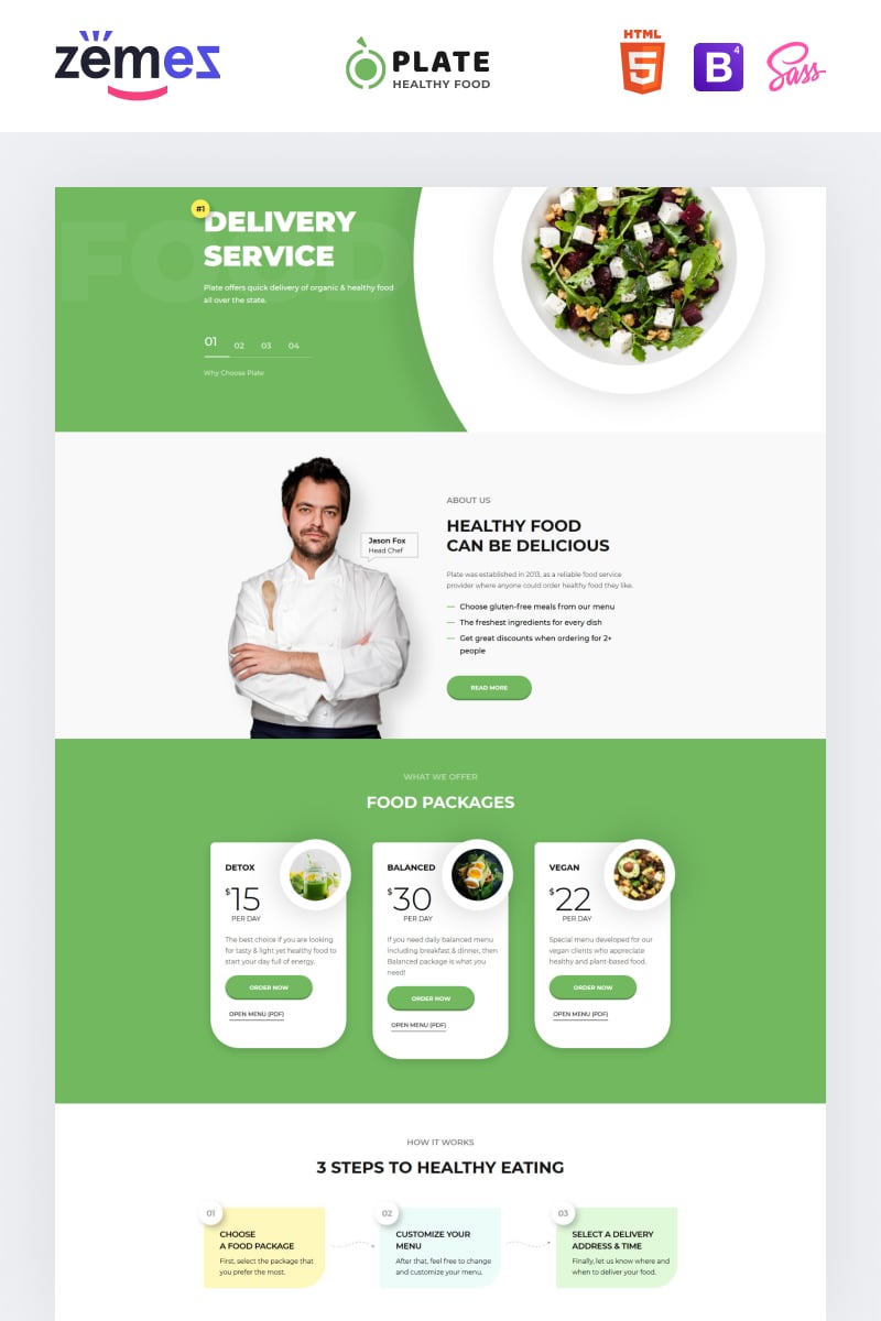 Responsivt Plate - Healthy Food One Page Clean HTML Landing Page-mall #76237 - skärmbild