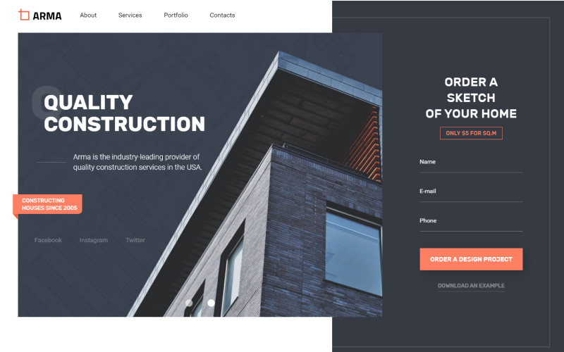 ARMA - Construction One Page Clean HTML Landing Page Template