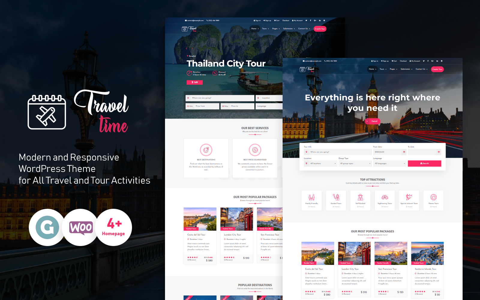 Responzivní WordPress motiv "TravelTime - Complete Tour & Travel Agency" #76397
