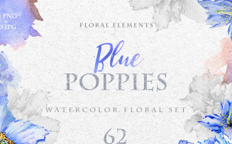 Blue Poppies Watercolor Png - Illustration