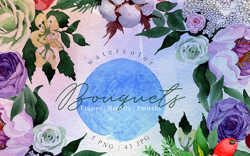 Bouquets Blue Watercolor Png - Illustration