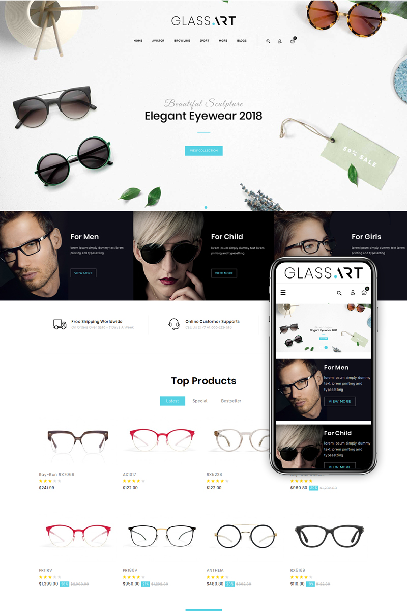 GlassArt - Sunglass Store OpenCart Template - screenshot