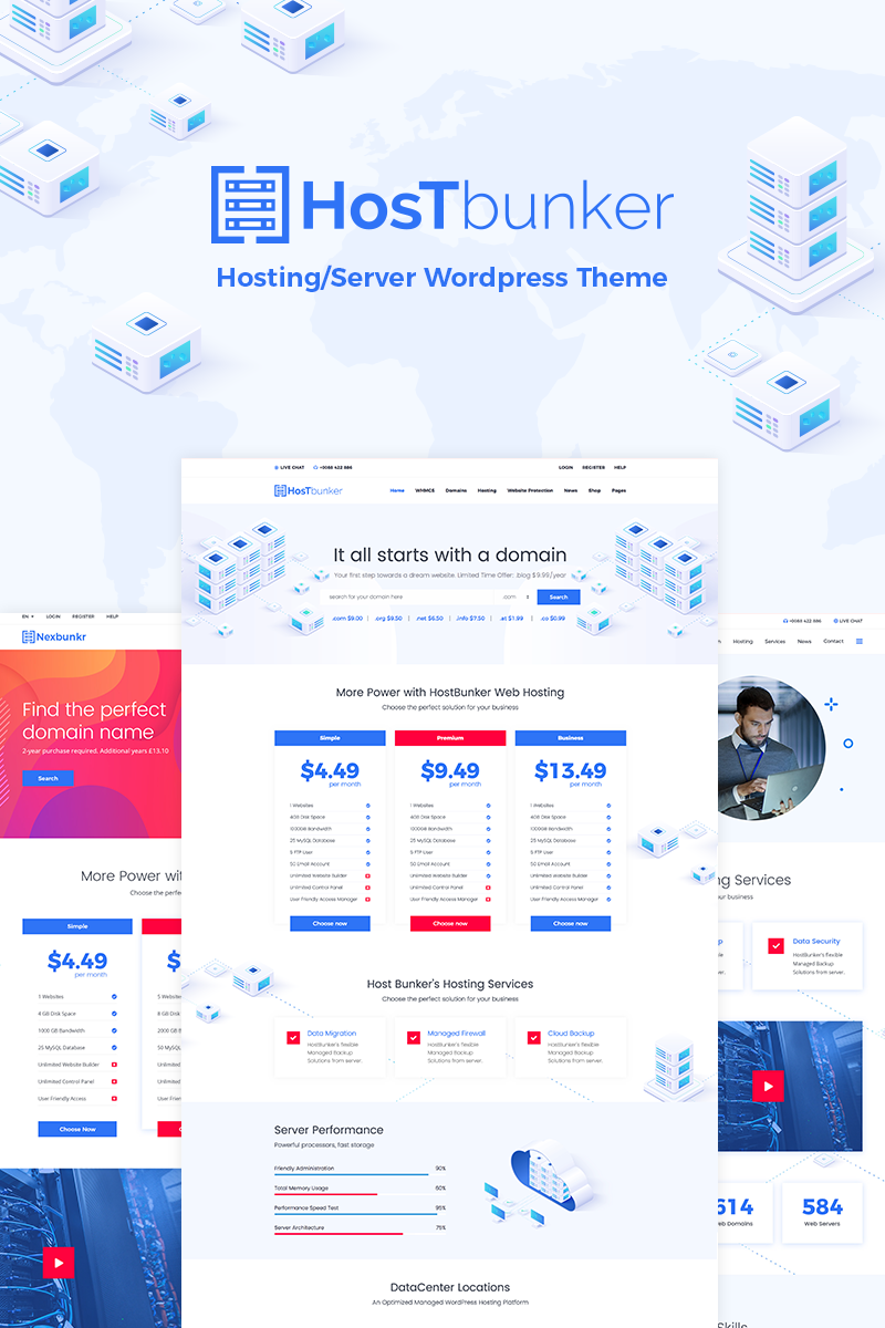 "HostBunker - Hosting/Server + WHMCS" Responsive WordPress thema №76532
