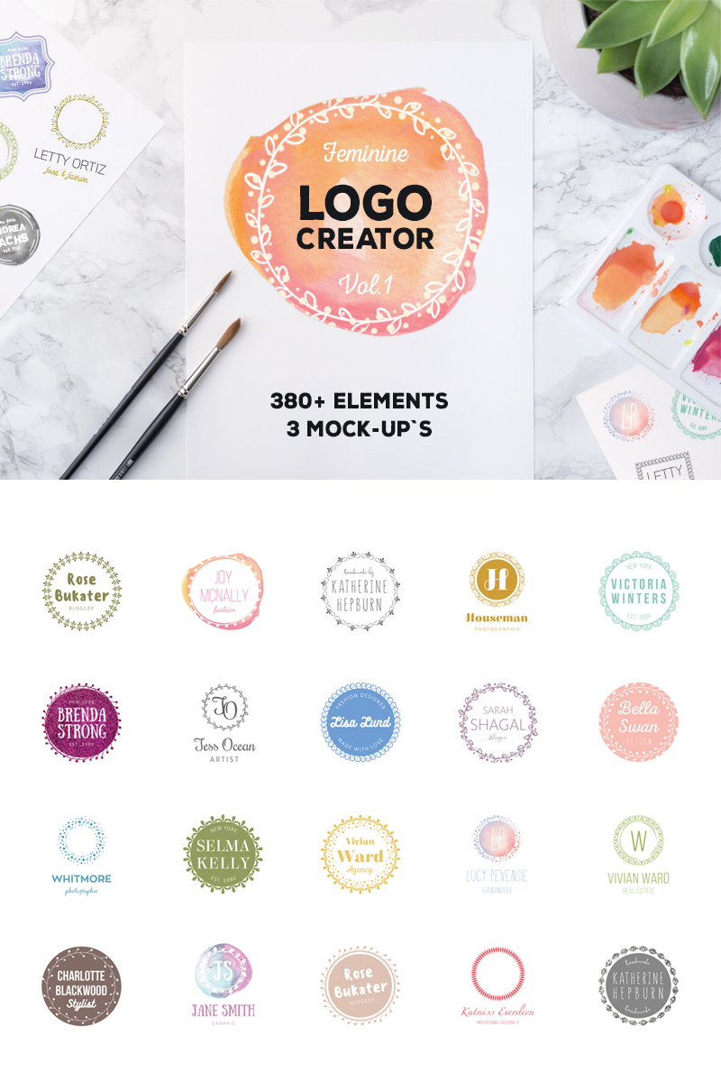 Logo Creator 380+ Elements & Mock-Ups Template de Logotipo №76590