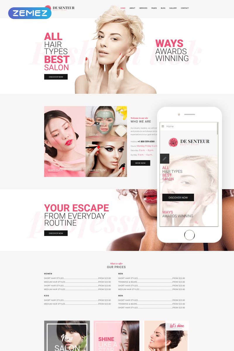 Joomla Vorlage namens "De Senteur - Beauty Salon Parallax Sophisticated" #76667
