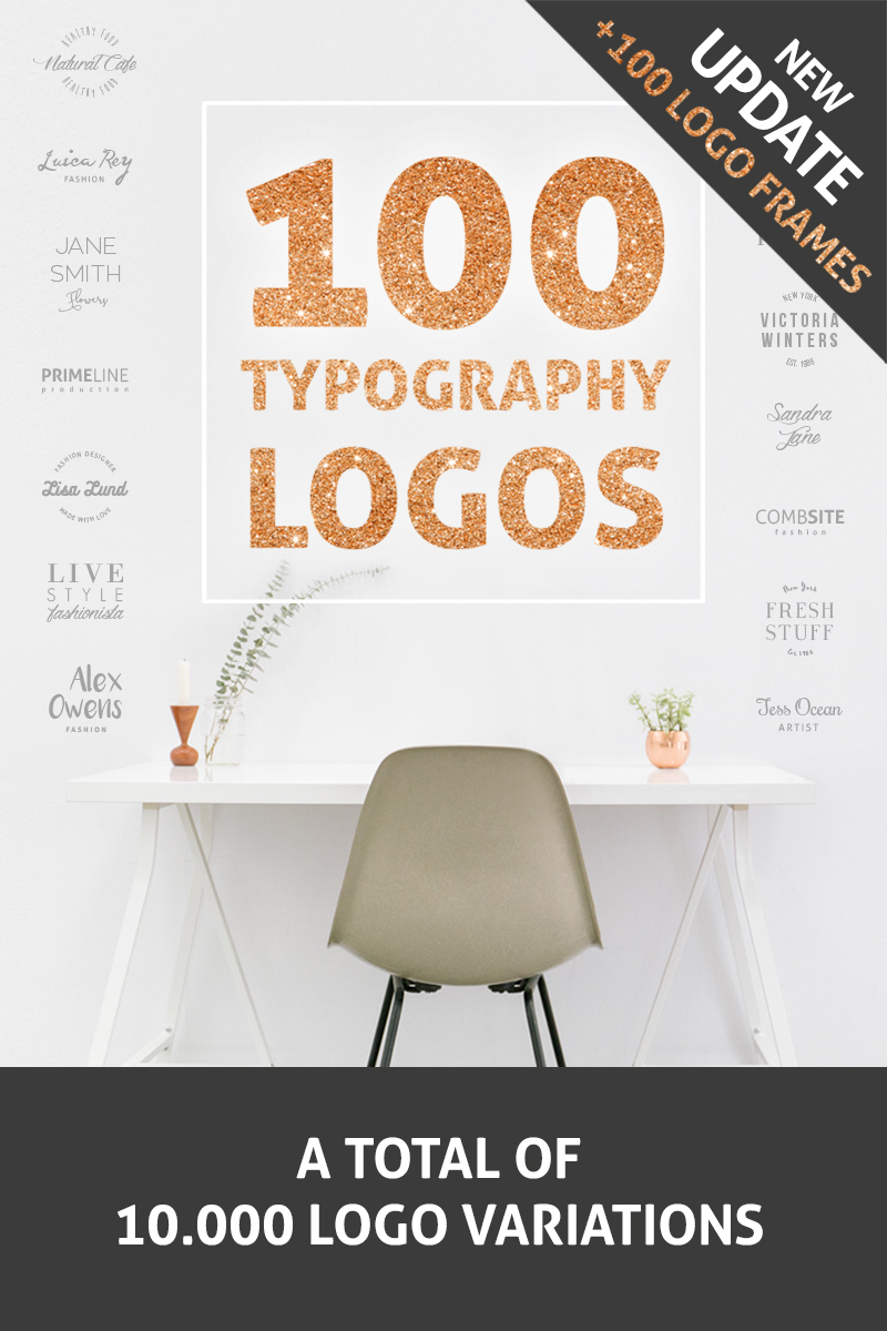 100 Typography Logos + 100 Frames Template de Logotipo №76674