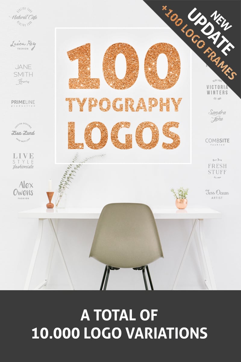 100 Typography Logos + 100 Frames Unika logotyp mall #76674