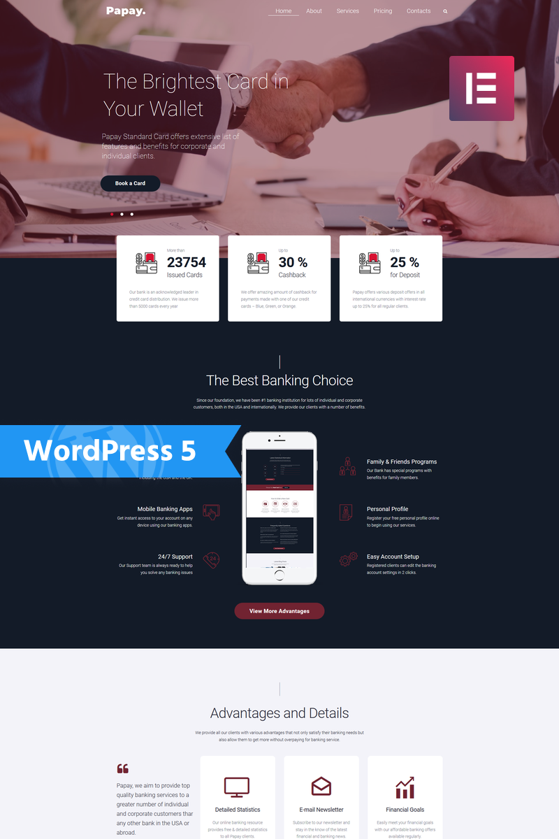 Responsivt Papay - Bank Services Multi-Concept Classic Elementor WordPress-tema #76794