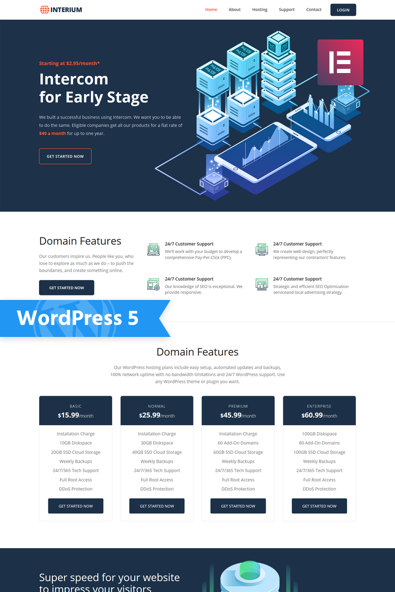 Reszponzív Interium - Hosting Elementor WordPress sablon 76731