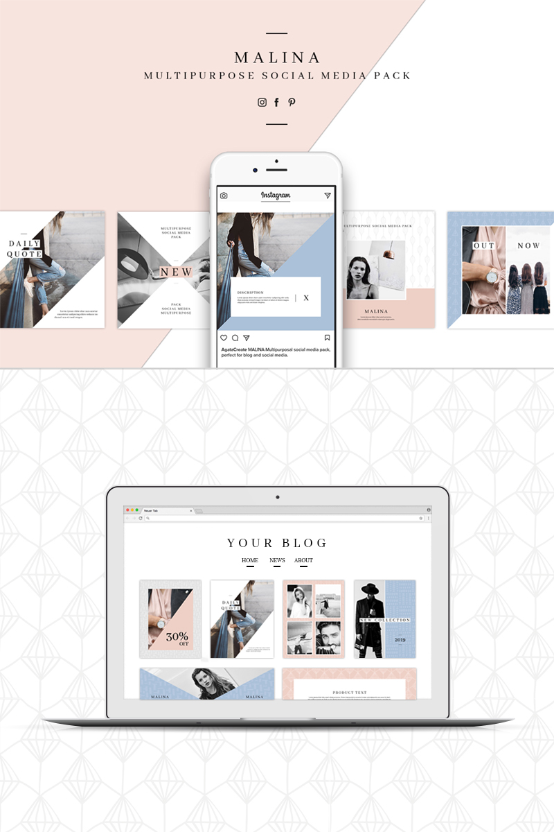 Sociální sítě "MALINA Social Media Pack & 20 Pattern" #76706