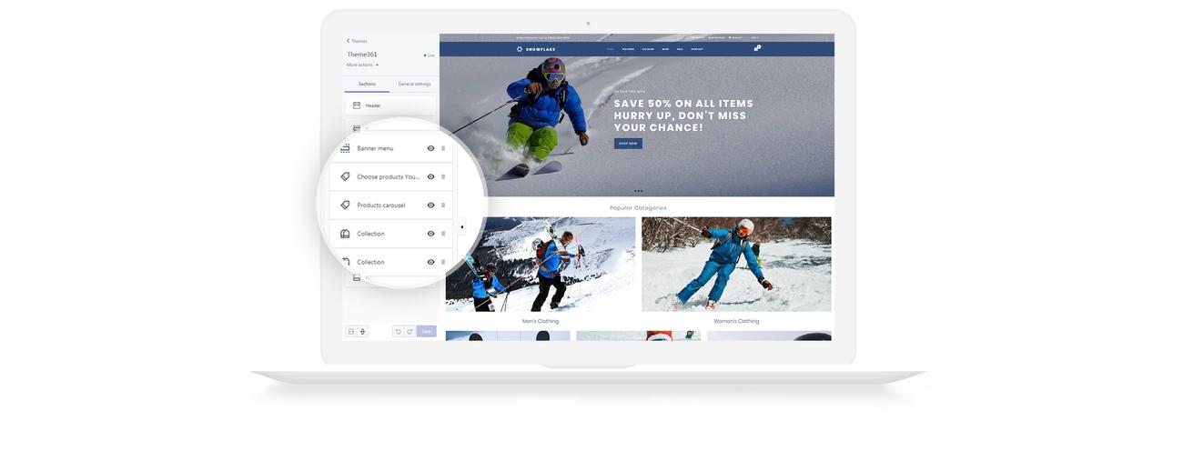 лыжный интернет-магазин clean shopify theme