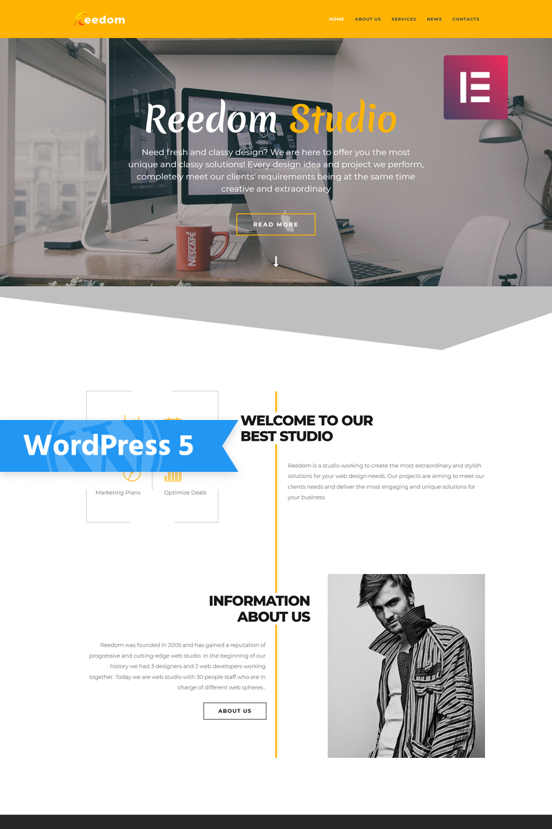 Reedom - Web Design Studio Multipurpose Minimal Elementor Tema WordPress №76837 - screenshot