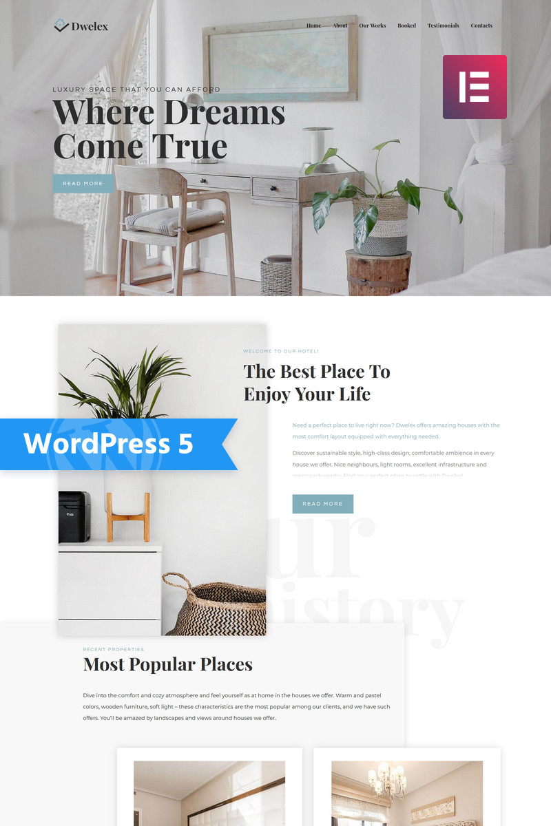 Responsivt Dwelex - Real Estate One Page Modern Elementor WordPress-tema #76877
