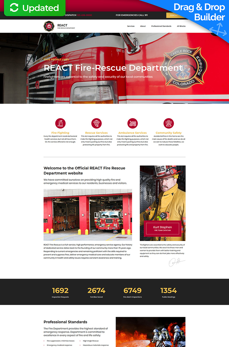 Responzivní Šablona mikrostránek "React - Fire Department" #76850 - screenshot