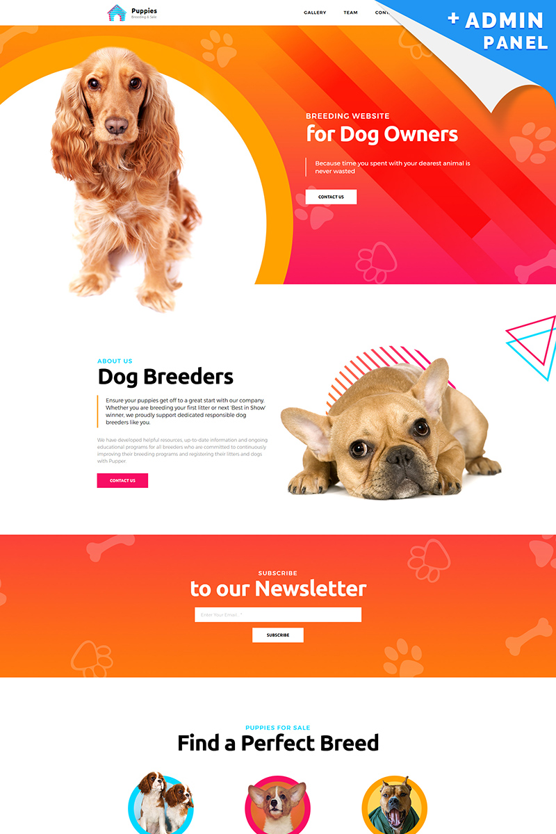 Tema di Landing Page Responsive #76821 "Puppies - Dog Breeder"