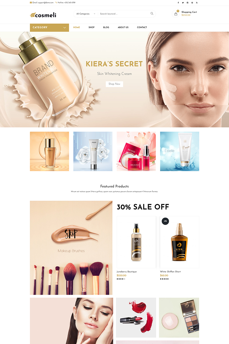 Tema WooCommerce "Cosmeli - Cosmetics & Beauty for WordPress." #76810 - captura de pantalla