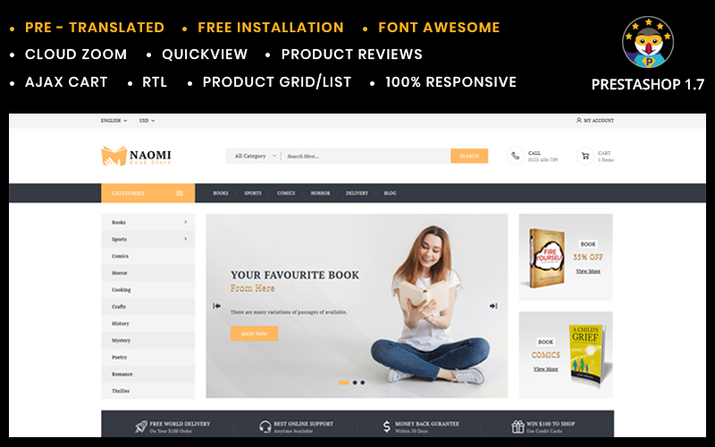 Thème PrestaShop pour Naomi Book Store