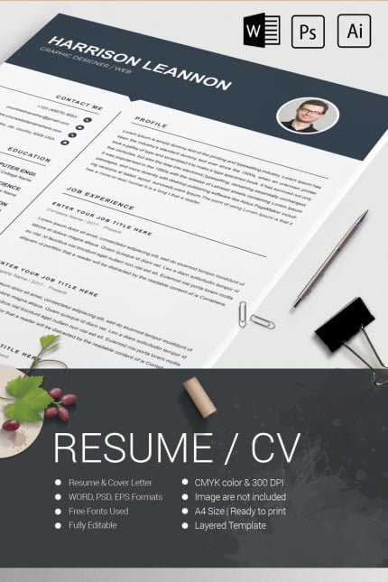 Template #76926 Resume A4 Webdesign Template - Logo template Preview