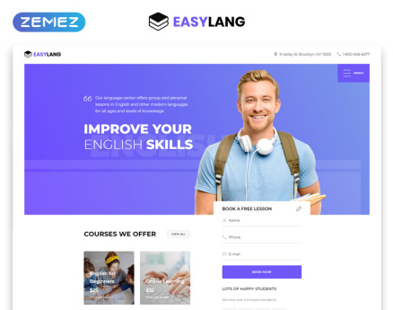 Easylang - Language School One Page Classic HTML Landing Page Template