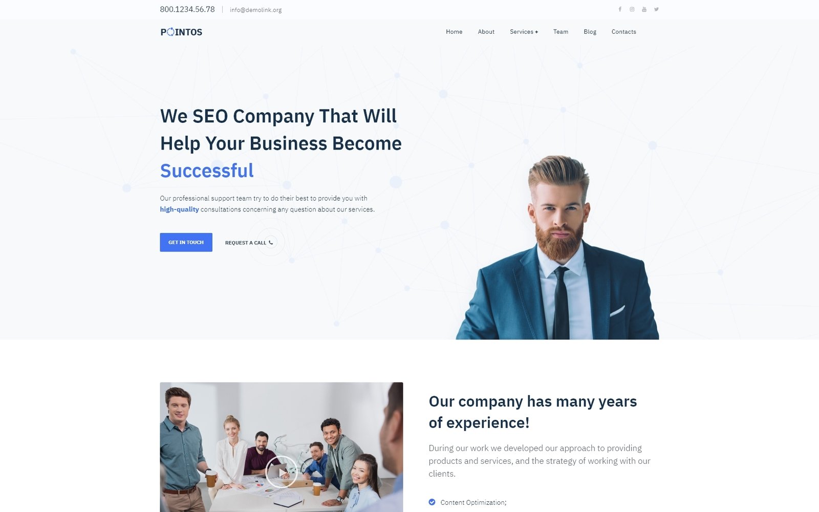 "Pointos - SEO Consulting Multipurpose Modern Elementor" Responsive WordPress thema №77079