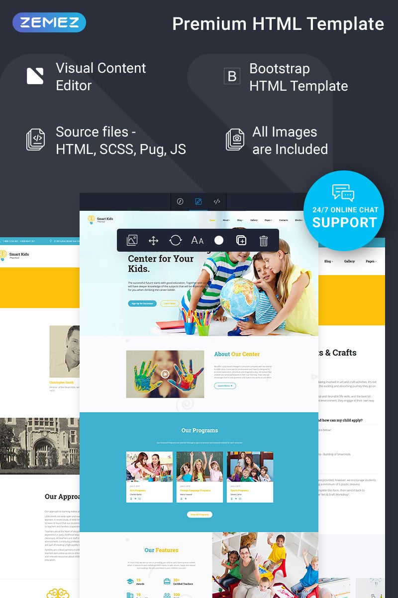Smart Kids - Kids Center Ready-to-Use Creative HTML Template Web №77086