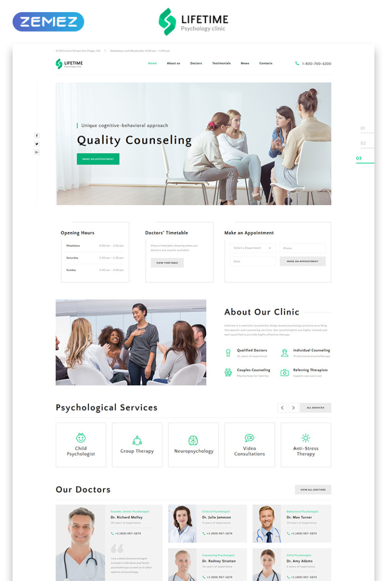 Lifetime - Psychologist Clean HTML Landing Page Template