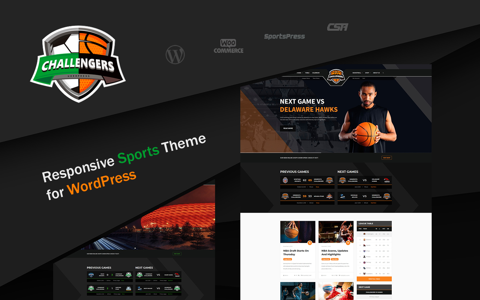 "Challengers - Soccer and Basketball Club Sports" thème WordPress adaptatif #77292