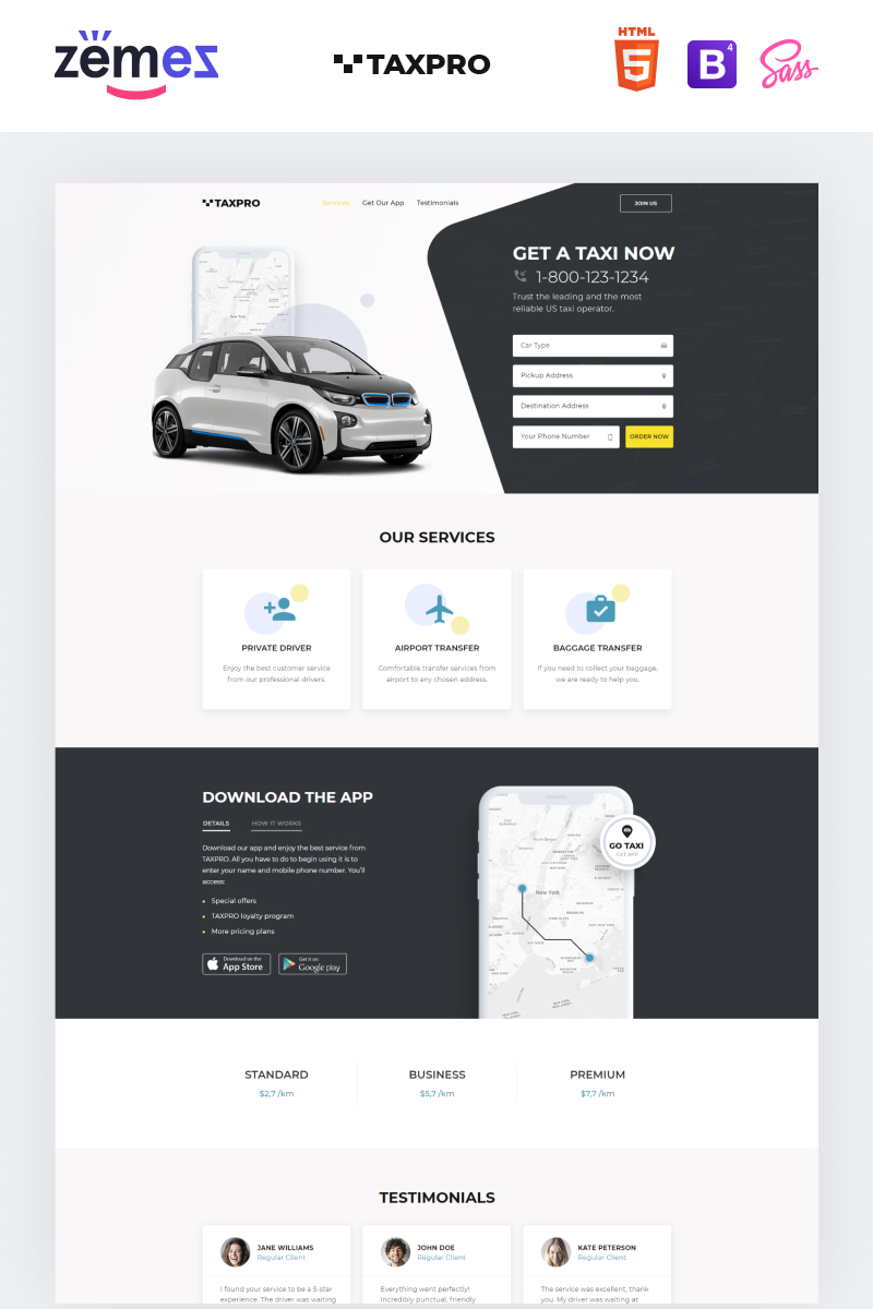 Plantilla Para Página De Aterrizaje "Taxpro - Taxi Minimal Bootstrap HTML" #77212 - captura de pantalla