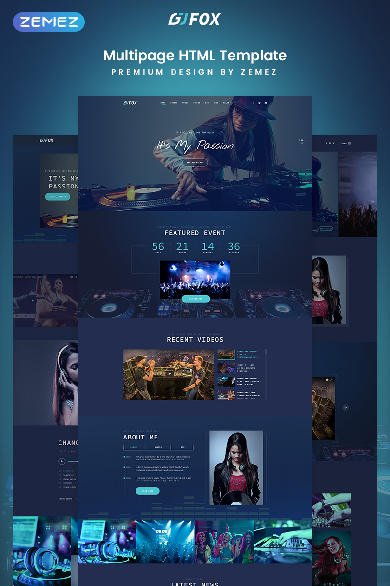 Plantilla Web "DJ FOX - DJ Multipage Creative Bootstrap HTML" #77217