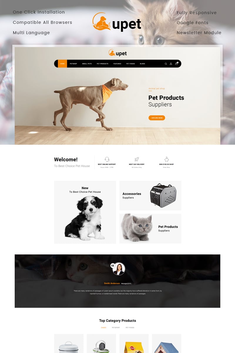 Upet Pets Store Template OpenCart №77237 - screenshot