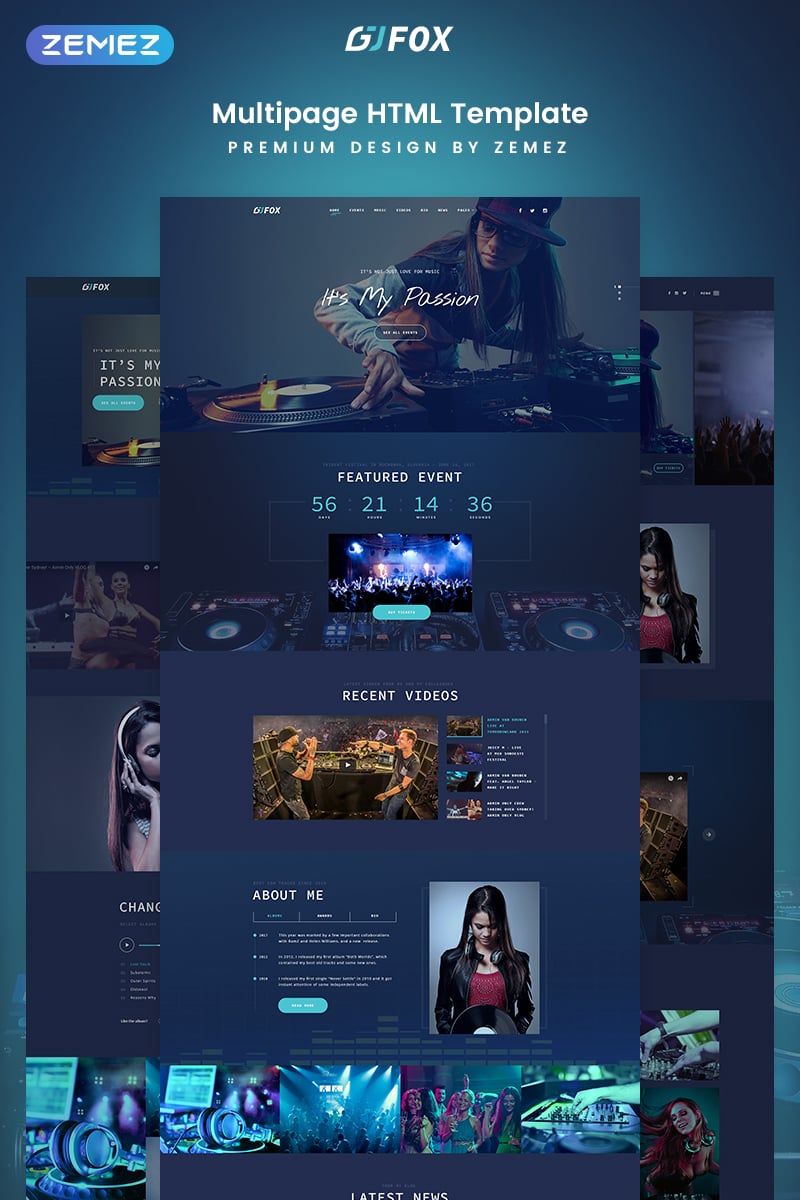 Website Vorlage namens "DJ FOX - DJ Multipage Creative Bootstrap HTML" #77217