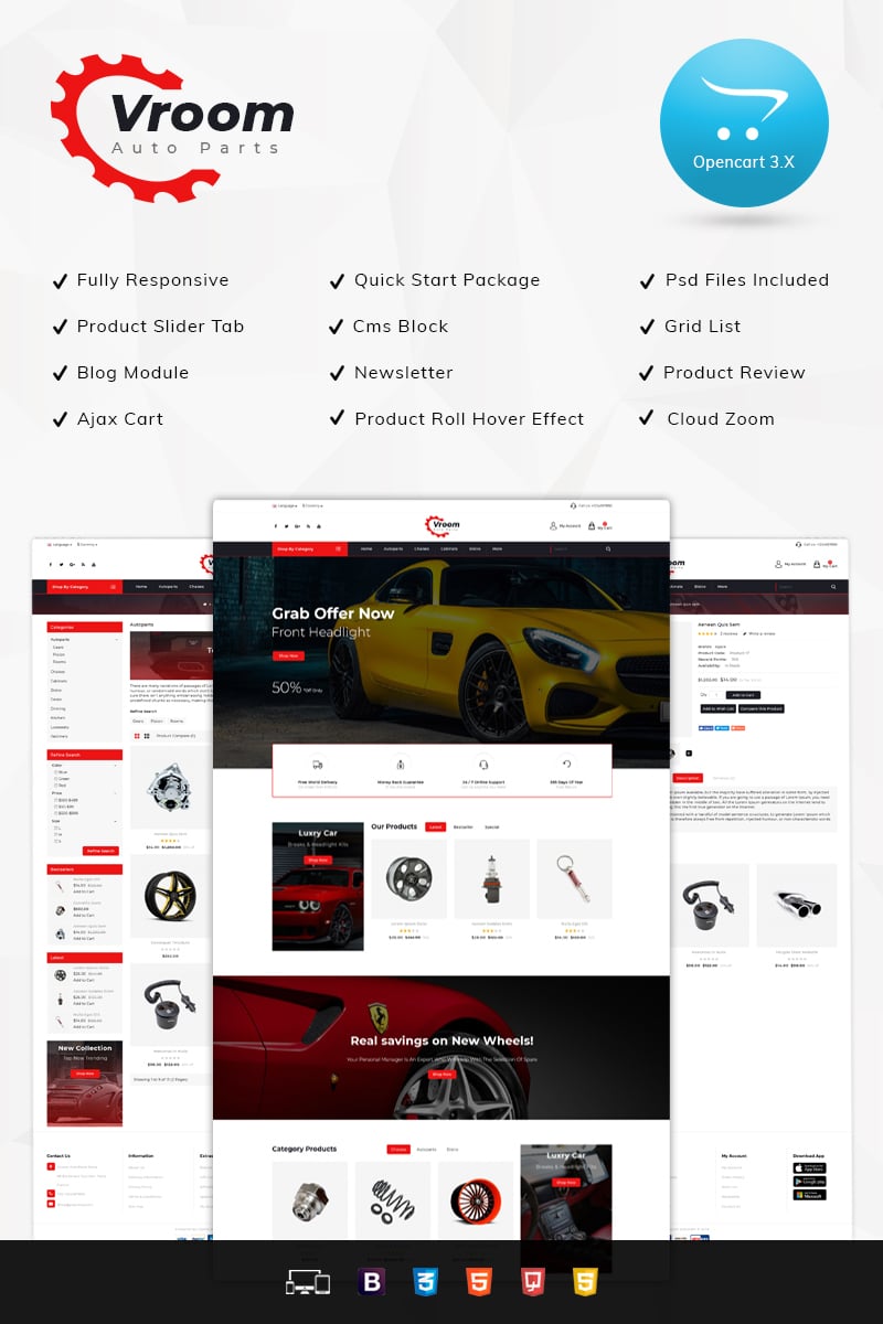 Plantilla OpenCart "Vroom Auto Spare-Parts Store" #77365