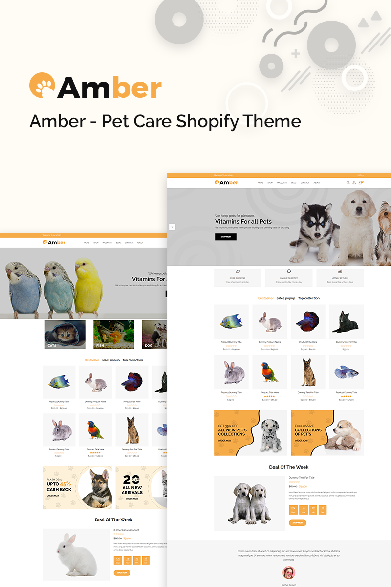 Reszponzív Amber - Pet Care Shopify sablon 77390