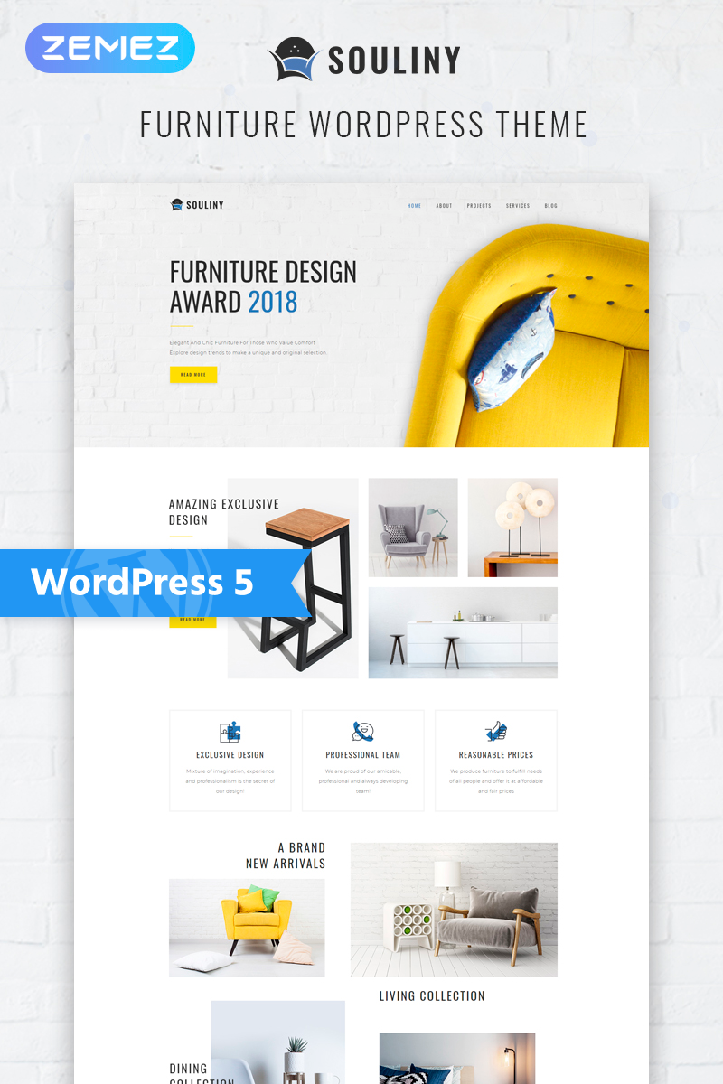 Reszponzív Souliny - Furniture Multipurpose Modern Elementor WordPress sablon 77318