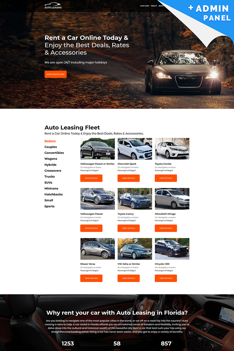 "Car Rental" modèle de page d'atterrissage adaptatif #77485