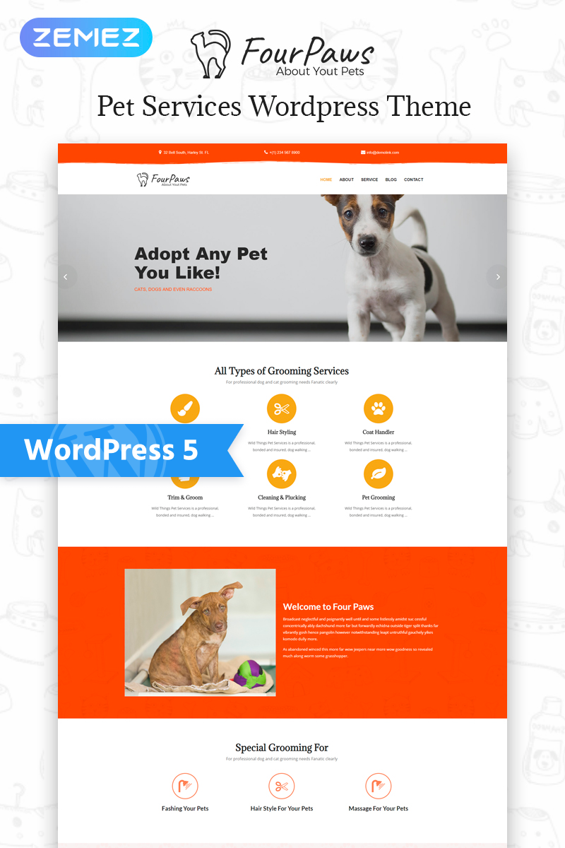 WordPress Theme namens "Four Paws - Pet Services Multipurpose Classic Elementor" #77545