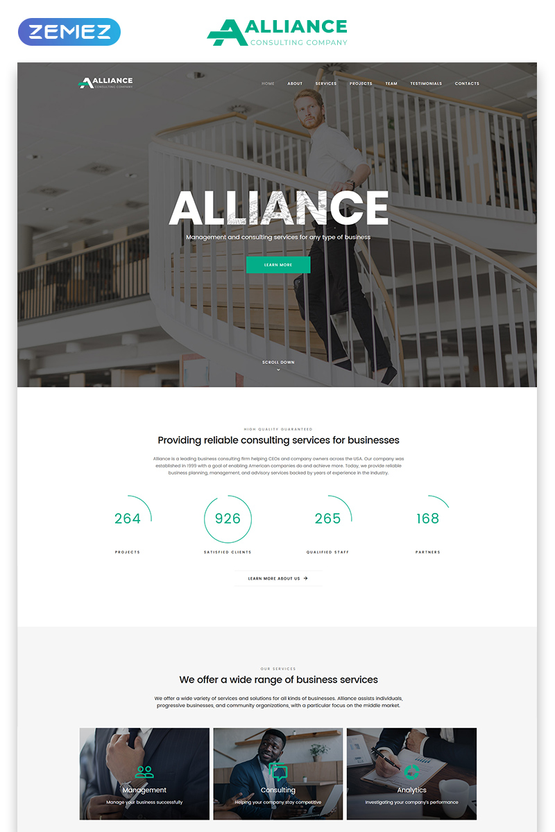 Alliance - Management & Consulting Modern HTML5 Templates de Landing Page №77695 - captura de tela