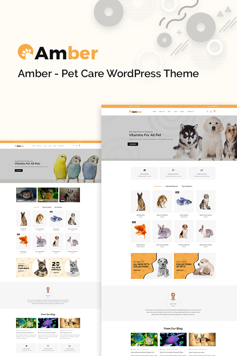 "Amber Pet Care" - адаптивний WooCommerce шаблон №77640