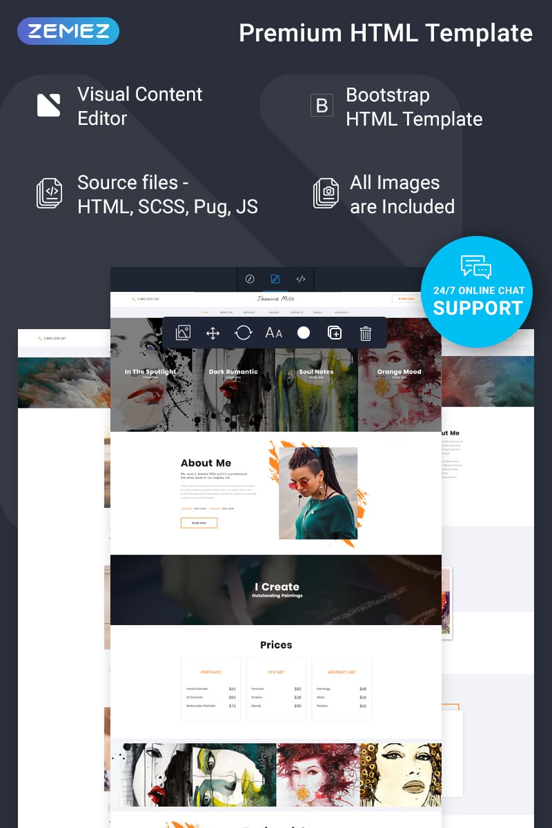 Responsive Jasmine Mills - Art Ready-to-Use Creative HTML Web Sitesi #77733 - Ekran resmi
