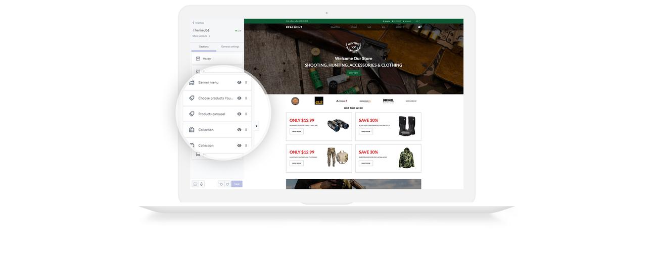 охота чистый shopify тема