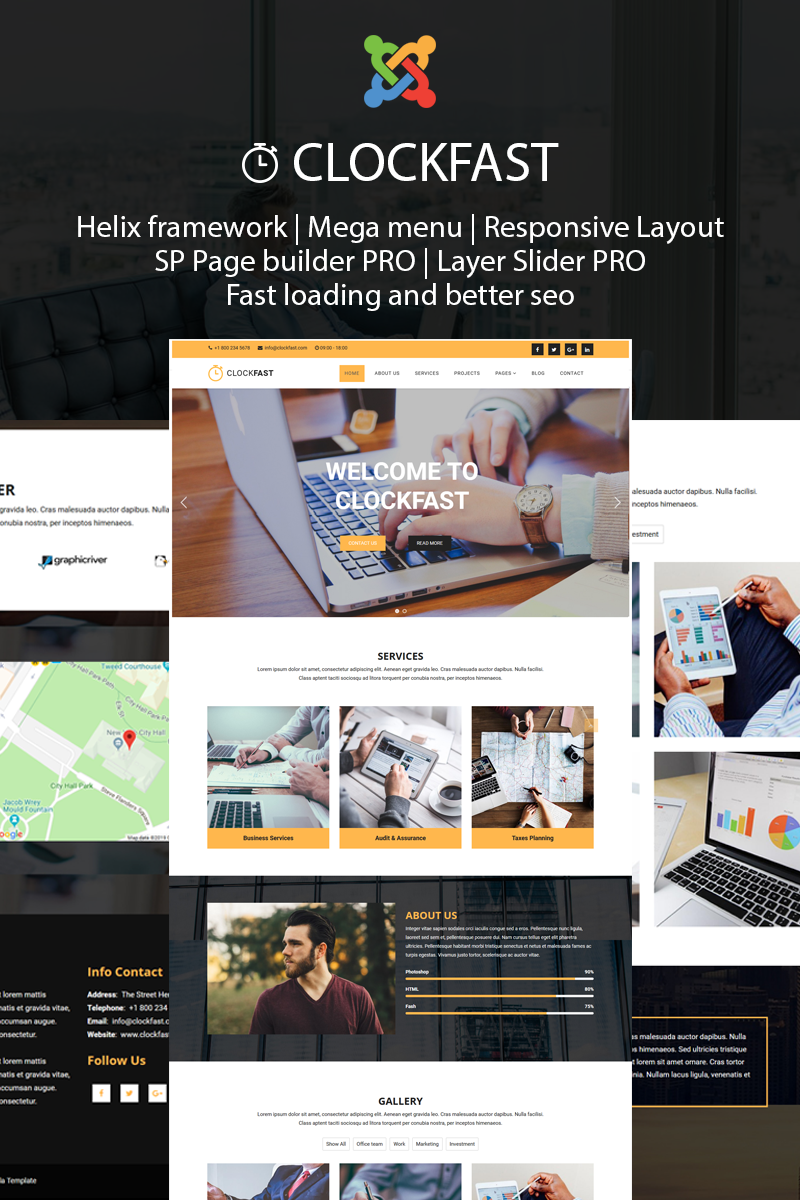 "ClockFast - Multipurpose Responsive" Responsive Joomla Template №77897