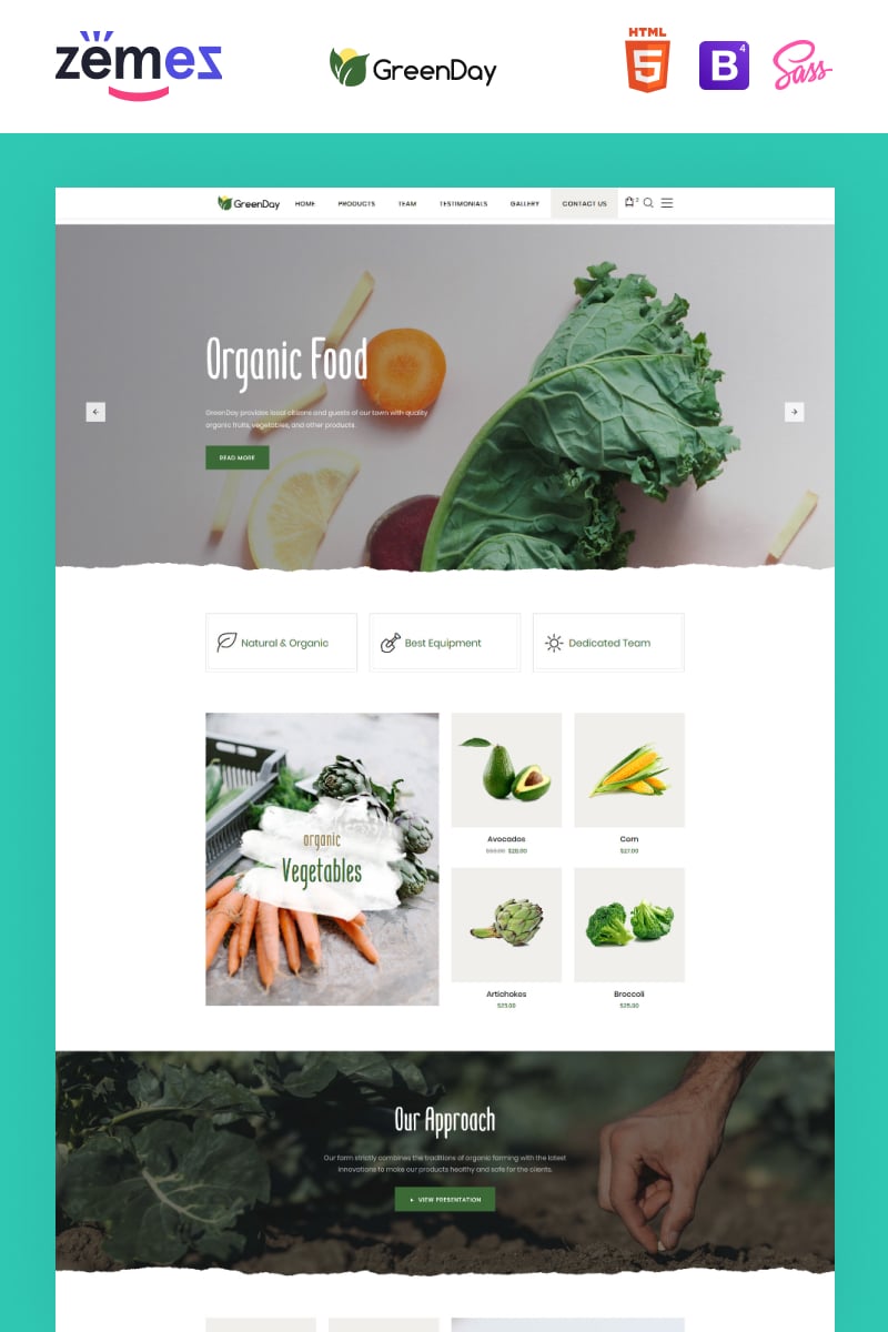 Template di Landing Page Responsive #77836 "Green Day - Food Store Clean HTML Bootstrap"