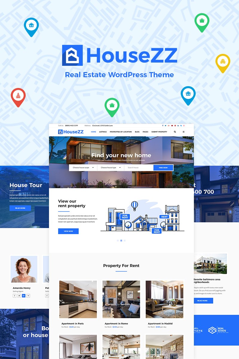 Bootstrap Housezz - Real Estate Listings Wordpress #77929