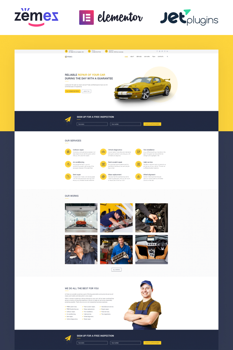 Responsive Fraks - Car Repair Multipurpose Classic Elementor Wordpress #77920
