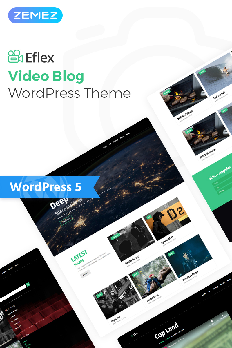 "Eflex - Video Blog Multipurpose Classic Elementor" thème WordPress adaptatif #78053